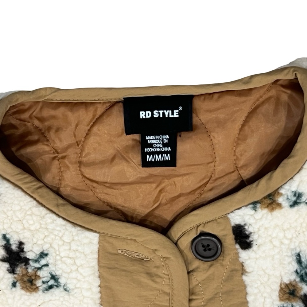 RD STYLE Sophia Sherpa Button Front Floral Cream & Tan Jacket Cottage Core Boho - Picture 9 of 14